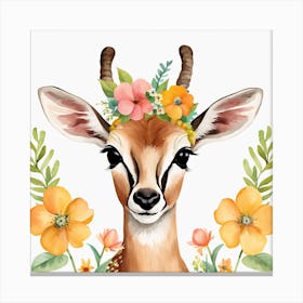 Floral Baby Antelope Nursery Illustration (25) Canvas Print