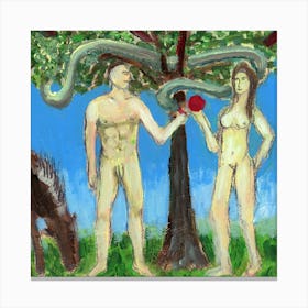 Adam And Eve - Anton Maliar square man woman naked bible religion Canvas Print