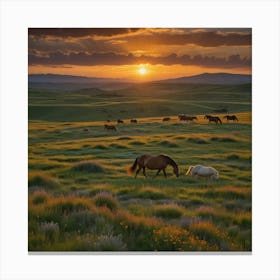 Sunset Horses Canvas Print