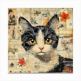 Vintage Cat On Paper 1 Canvas Print