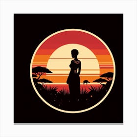 Silhouette Of African Woman At Sunset Canvas Print