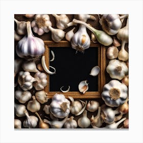 Garlic Frame On Wooden Background Canvas Print