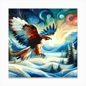Oil Texture Abstract Hawk In Winter Sky 4 Canvas Print