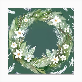 Christmas Wreath Wall Art Green Background Botanical Style #2 Canvas Print