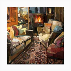 Living Room With Fireplace Canvas Print