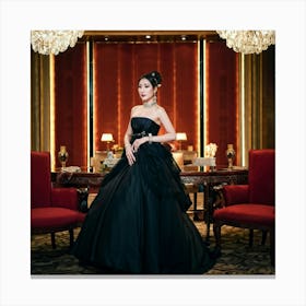 Asian Elegance Personified As A Lady Poised In High End Attire High Fashion Venue Ambient Lighting Canvas Print