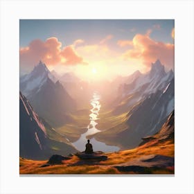 Meditating Man In The Mountains Canvas Print