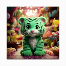 Firefly Cheerful Little Green Tiger In A Whimsical Candy Shop 93887 (2) Canvas Print