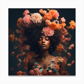 Black Queen Infused With Floral Crowned, Melanin Magic Art Canvas Print