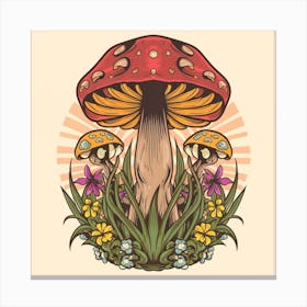 Mushroom And Flowers Canvas Print