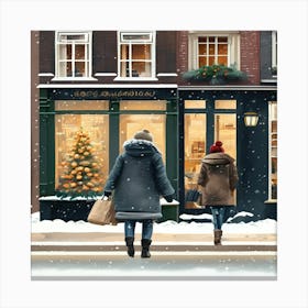 Paris cafes, winter season, Christmas, pale colors, pedestrians in the street, winter clothes, falling snow.6 1 Canvas Print