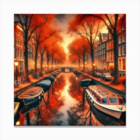 Amsterdam Canals At Sunset During Autumn Canvas Print