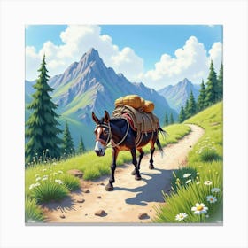 Donkey With Backpack Canvas Print