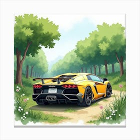 Lamborghini Reventón Surrounded By Watercolor Lush Greenery 1 Canvas Print