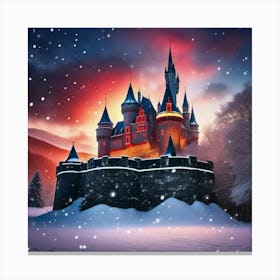 Glorious pink castle with pinkish glowing sky Canvas Print