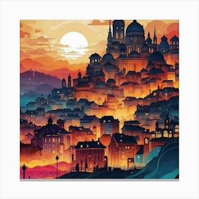 Cityscape At Sunset Canvas Print