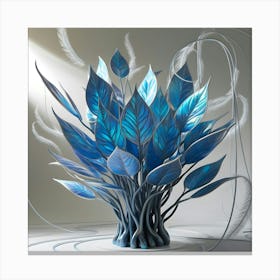 Bush Featuring Iridescent Blue Leaves That Shimmer With An Ethereal Glow, With A Intricate, Swirling Pattern Of Darker Blue Veins That Evoke A Sense Of Mystique, Set Against A Gradient Backdrop (1) Canvas Print