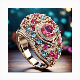 Ring With Pink And Blue Stones Canvas Print