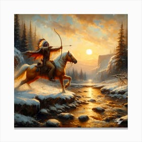 Native American Indian Shooting A Bow Crossing Stream 3 Copy Canvas Print