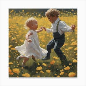 A painting of Baby and Johnny dancing in a field of flowers. 3 Canvas Print