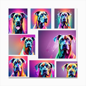 Doberman Dog Set, collage, dog collage, dog collection, colorful dog illustration, dog portrait, animal illustration, digital art, pet art, dog artwork, dog drawing, dog painting, dog wallpaper, dog background, dog lover gift, dog décor, dog poster, dog print, pet, dog, vector art, dog art Canvas Print