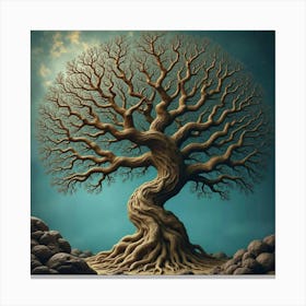 A Surreal Tree With Branches That Transform Into Intricate Fractal Patterns Canvas Print