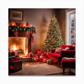 Cozy Living Room Decorated For Christmas Canvas Print