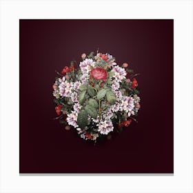 Vintage Red Gallic Rose Flower Wreath on Wine Red n.0761 Canvas Print