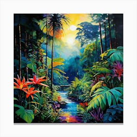 Tropical Jungle, A Tropical Rainforest With Exotic Plants art print 6 Canvas Print