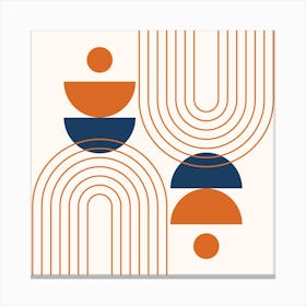 Modern Mid Century Sun, Moon Phases and Rainbow Abstract 22 in Navy Blue and Burnt Orange Canvas Print