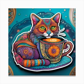Cat In A Cup Whimsical Psychedelic Bohemian Enlightenment Print 2 Canvas Print