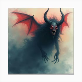 Demon Emerging From Dark Watercolor Mist, Eerie And Colorful 1 Canvas Print