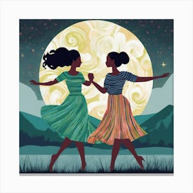 Two Women Dancing In The Moonlight Canvas Print