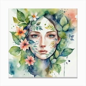 Watercolor Of A Woman With Flowers 5 Canvas Print