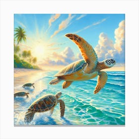 Turtles On The Beach 1 Canvas Print