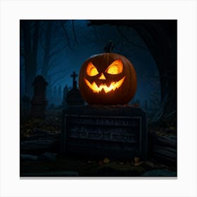 A Sinisterjack O Lantern Grinning Wildly Cast In Eerie Luminescence By The Ambient Night Fear Lur (6) Canvas Print