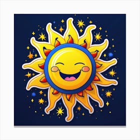Lovely smiling sun on a blue gradient background 2 Canvas Print