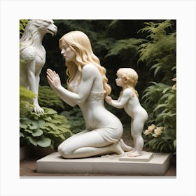 86 Garden Statuette Of A Low Kneeling Blonde Woman With Clasped Hands Praying At The Feet Of A Statuet Canvas Print