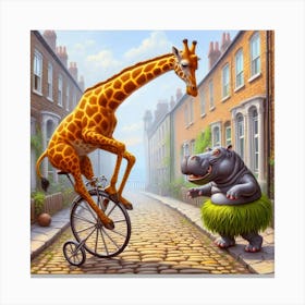 Giraffe And Hippo 1 Canvas Print
