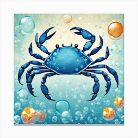 Happy Blue Crab Square Bathroom Animal Art Print 1 Canvas Print