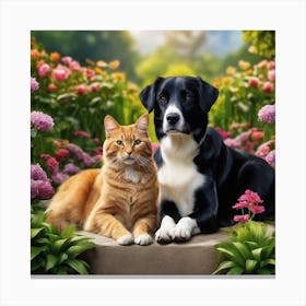 Photography Of Dog and Cat Friendship Canvas Print