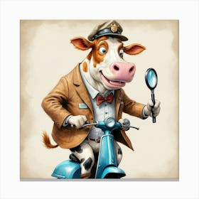 Cow On A Scooter 5 Canvas Print