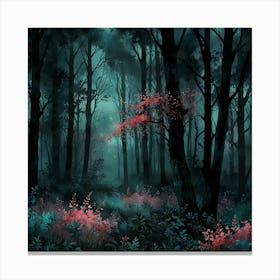 Leonardo Lightning Xl Watercolor Art Dark Forest With Pink Flo 0 Canvas Print