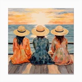 Three Girls At Sunset 3 Canvas Print