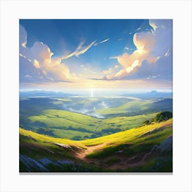 An Awe Inspidring Vista Atop An Undulating Hill With A Soft Gaze Descending Towards The Verdant Fields Canvas Print