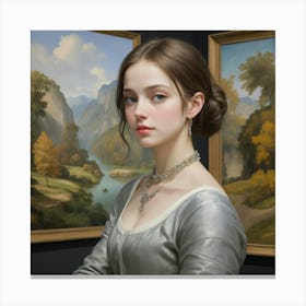 Young Woman In Front Of Paintings Canvas Print