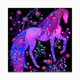 Purple Floral Horse Silhouette Canvas Print