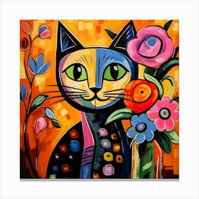 Cat With Flowers Canvas Print