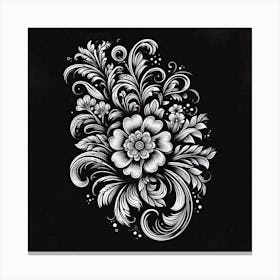 Floral Design On A Black Background 1 Canvas Print