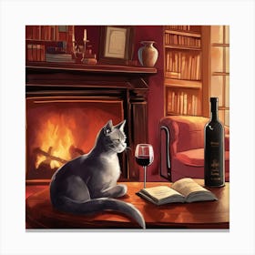 Wine For One Cat Leisurely Canvas Print